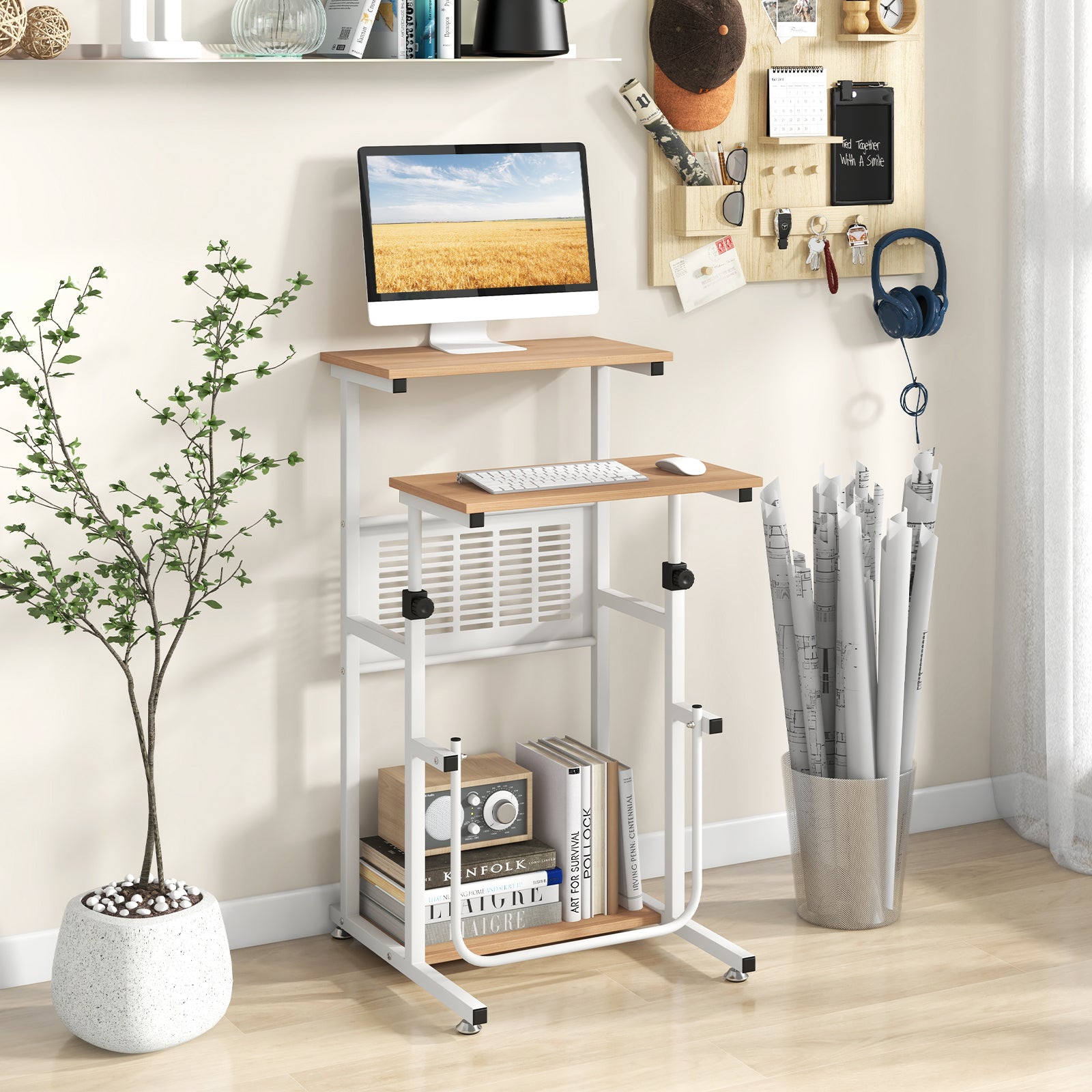 Standing Desk for Small Space Sit Stand Desk with Height Adjustable DesktopÂ 