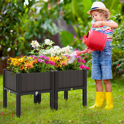 2 Set Elevated Plastic Raised Garden Bed Planter Kit for Flower Vegetable Grow-Brown 