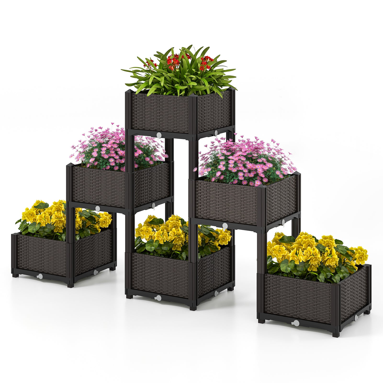 2 Set Elevated Plastic Raised Garden Bed Planter Kit for Flower Vegetable Grow-Brown 