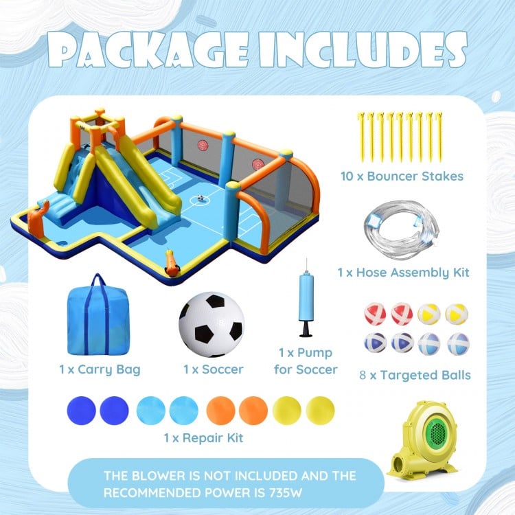 Giant Soccer-Themed Inflatable Water Slide with 735W Blower