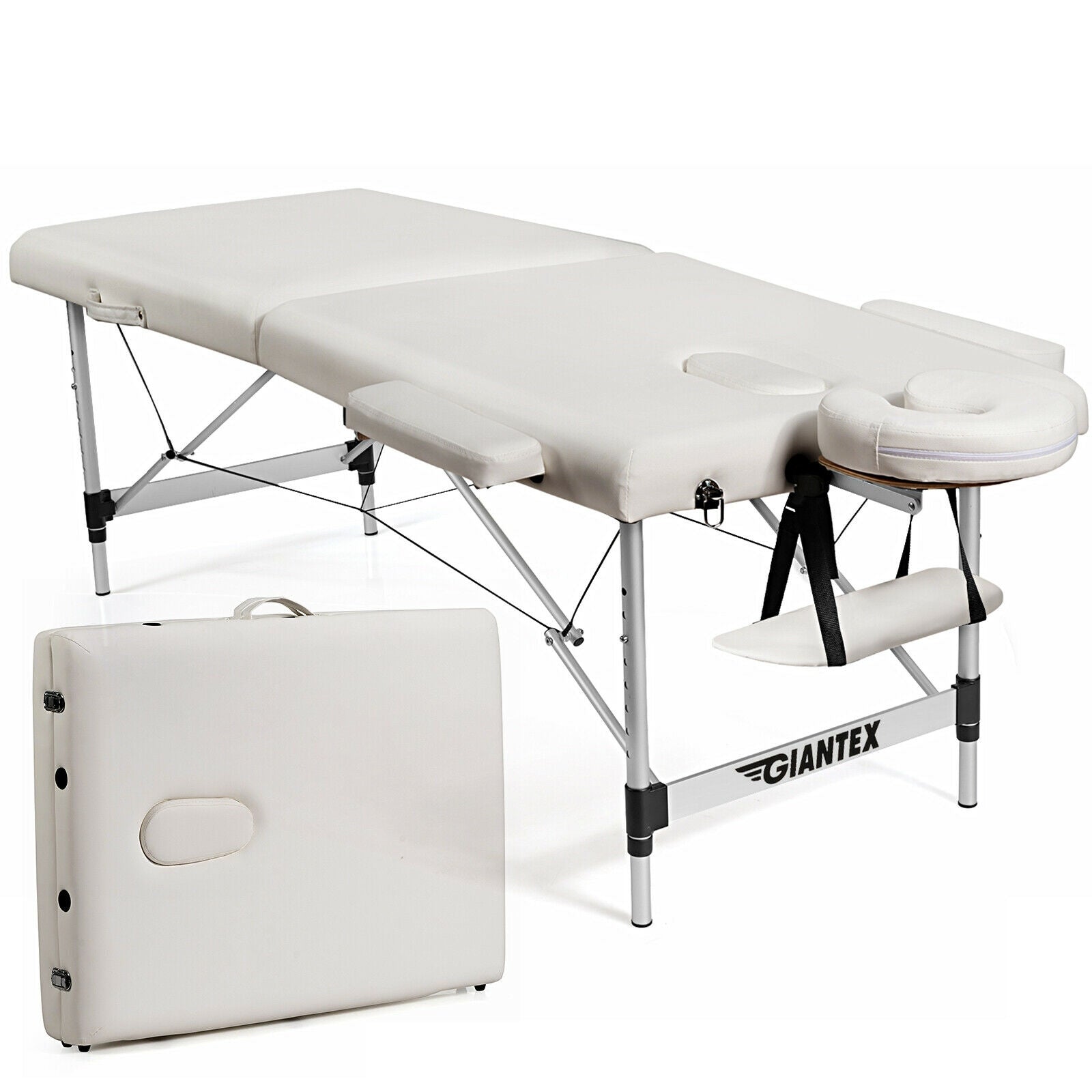 84 Inch L Portable Adjustable Massage Bed with Carry Case for Facial Salon Spa-WhiteÂ 