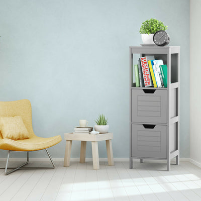 Bathroom Wooden Floor Cabinet Multifunction Storage Rack Stand Organizer-GrayÂ 