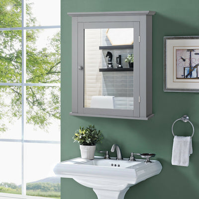 Bathroom Mirror Cabinet Wall Mounted Adjustable Shelf Medicine Storage-Gray 