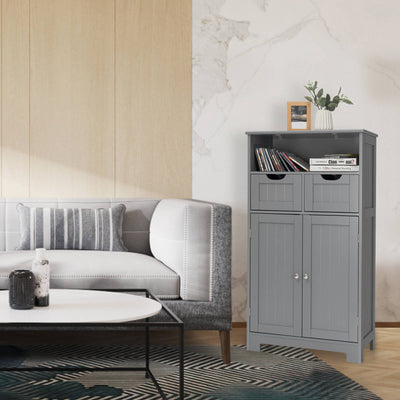 Bathroom Wooden Side Cabinet  with 2 Drawers and 2 Doors-GrayÂ 
