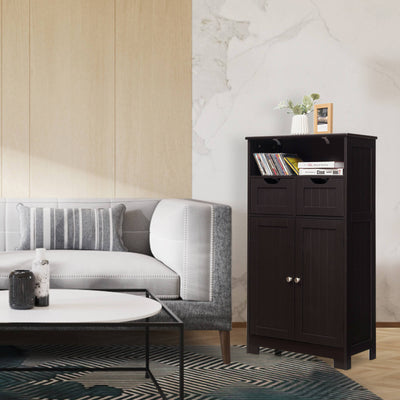 Bathroom Wooden Side Cabinet  with 2 Drawers and 2 Doors-Dark BrownÂ 