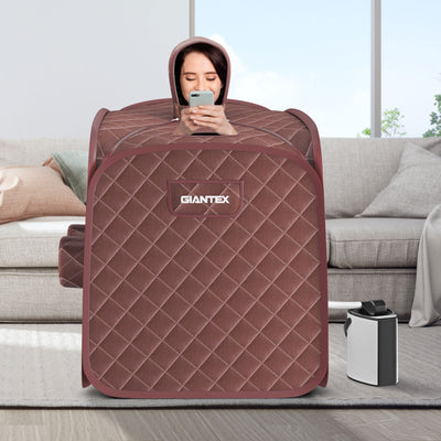 800W 2 Person Portable Steam Sauna Tent SPA with Hat Side Holes 3L Steamer-Coffee 