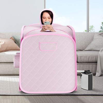 800W 2 Person Portable Steam Sauna Tent SPA with Hat Side Holes 3L Steamer-Pink 