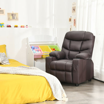 Kids Recliner Chair with Cup Holder and Footrest for Children-Brown 