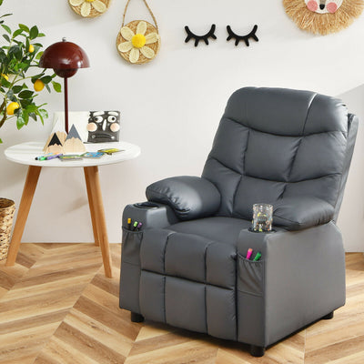 Kids Recliner Chair with Cup Holder and Footrest for Children-Gray 