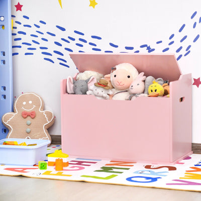 Kids Toy Wooden Flip-top Storage Box Chest Bench with Cushion Hinge-Pink 