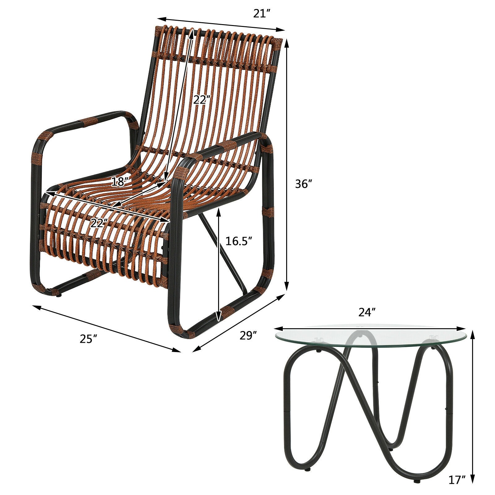 3 Pieces Patio Rattan Conversational Furniture Set