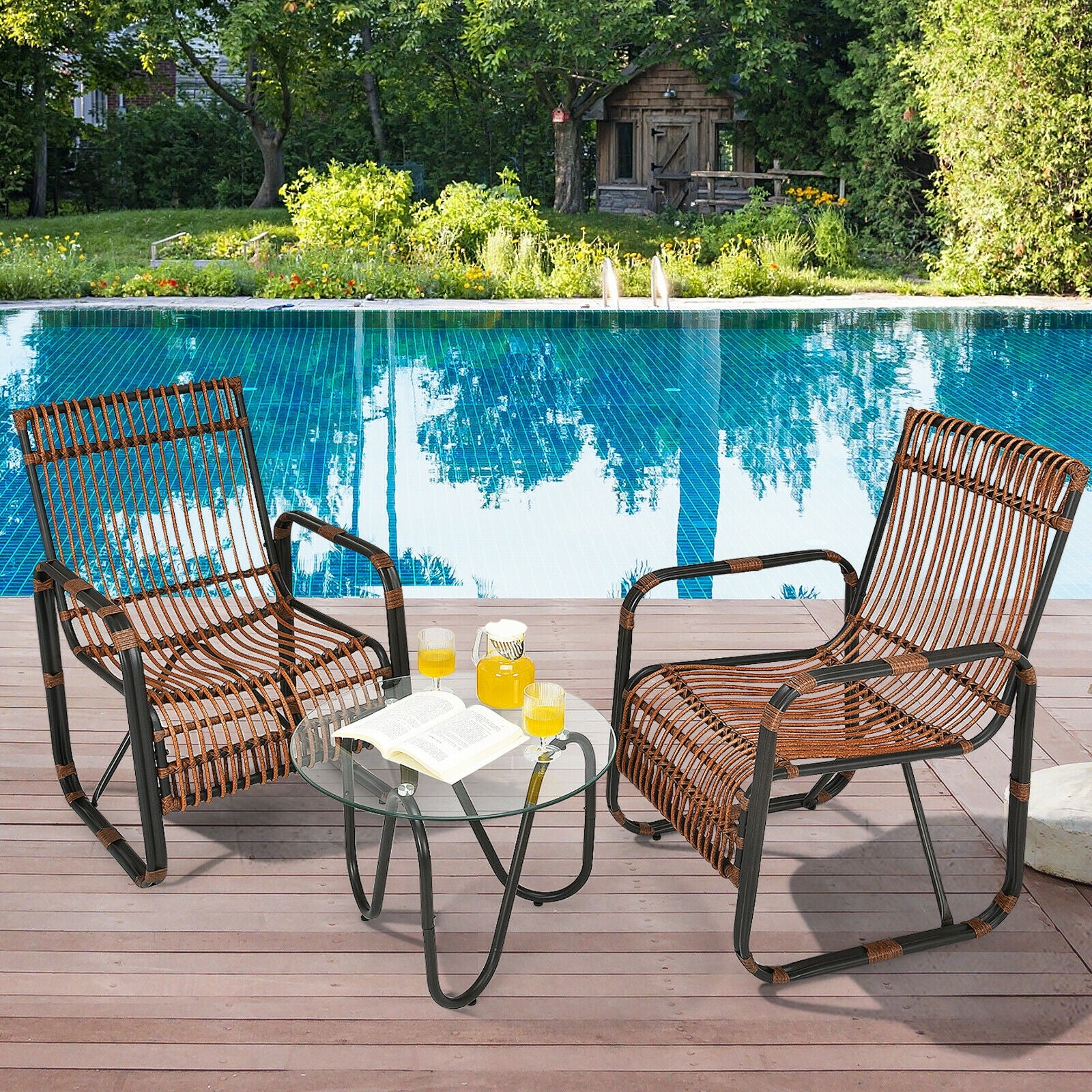 3 Pieces Patio Rattan Conversational Furniture Set