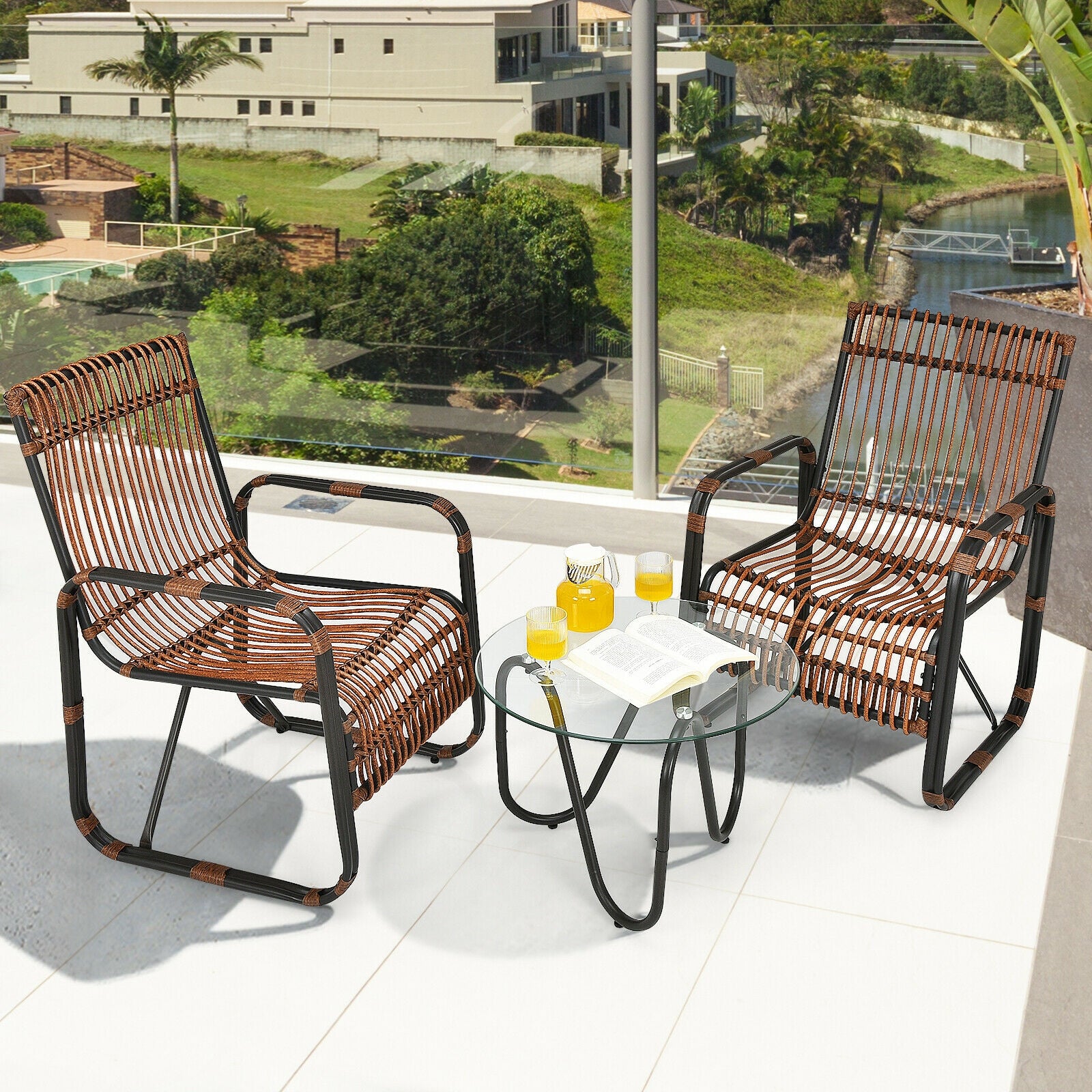 3 Pieces Patio Rattan Conversational Furniture Set