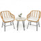 3-Piece Rattan Bistro Set with Cushioned Chairs & Glass Table