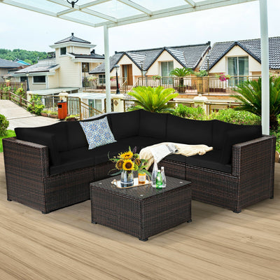 6 Pieces Patio Furniture Sofa Set with Cushions for Outdoor-BlackÂ 