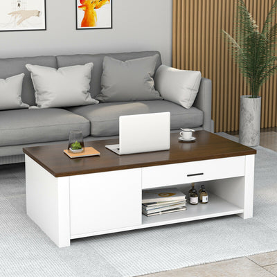 Modern Coffee Table with Front Back Drawers and Compartments for Living Room 