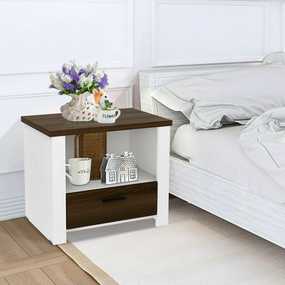 Accent Nightstand with Drawer and Open Shelf 