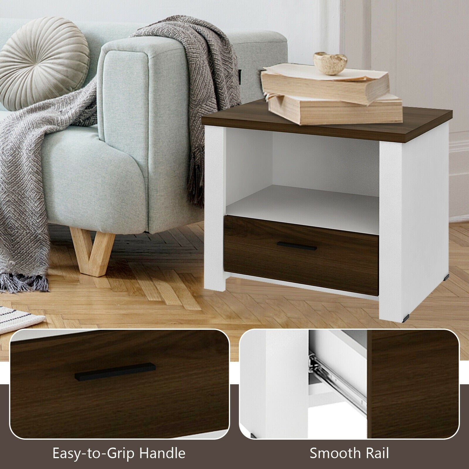 Accent Nightstand with Drawer and Open Shelf