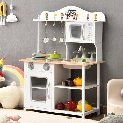 Wooden Pretend Play Kitchen Set for Kids with Accessories and Sink 