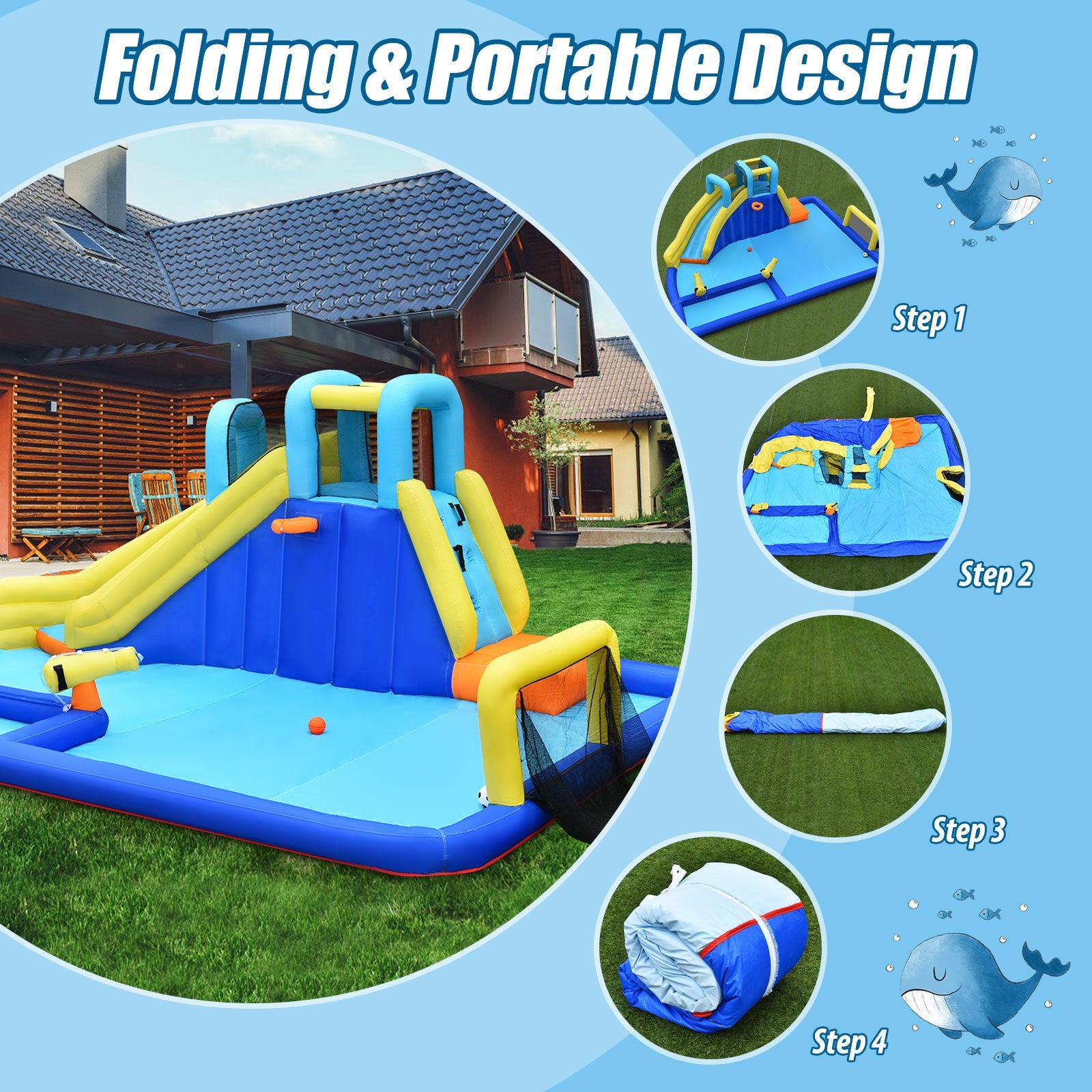 6-in-1 Inflatable Water Slide Jumping House without Blower