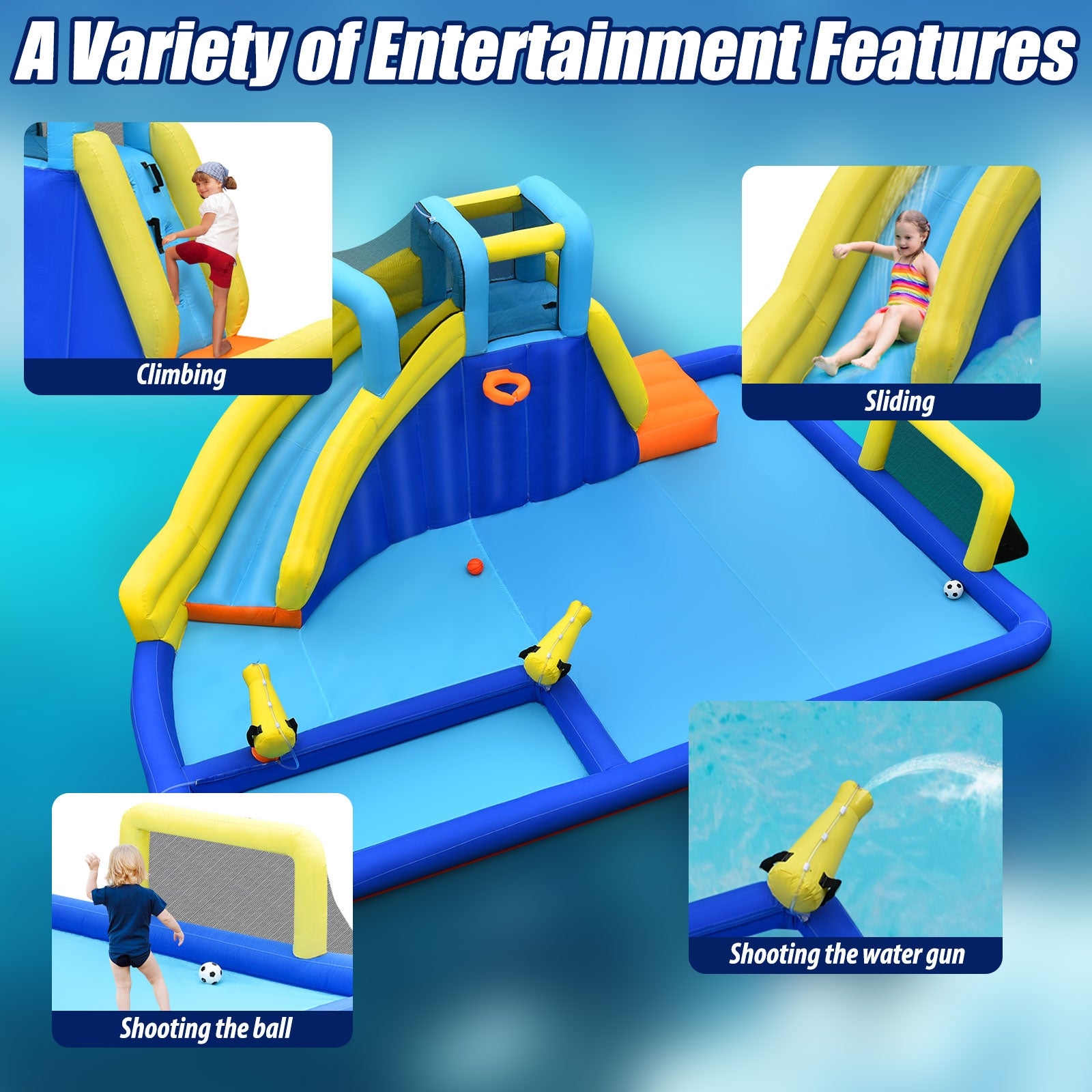 6-in-1 Inflatable Water Slide Jumping House without Blower