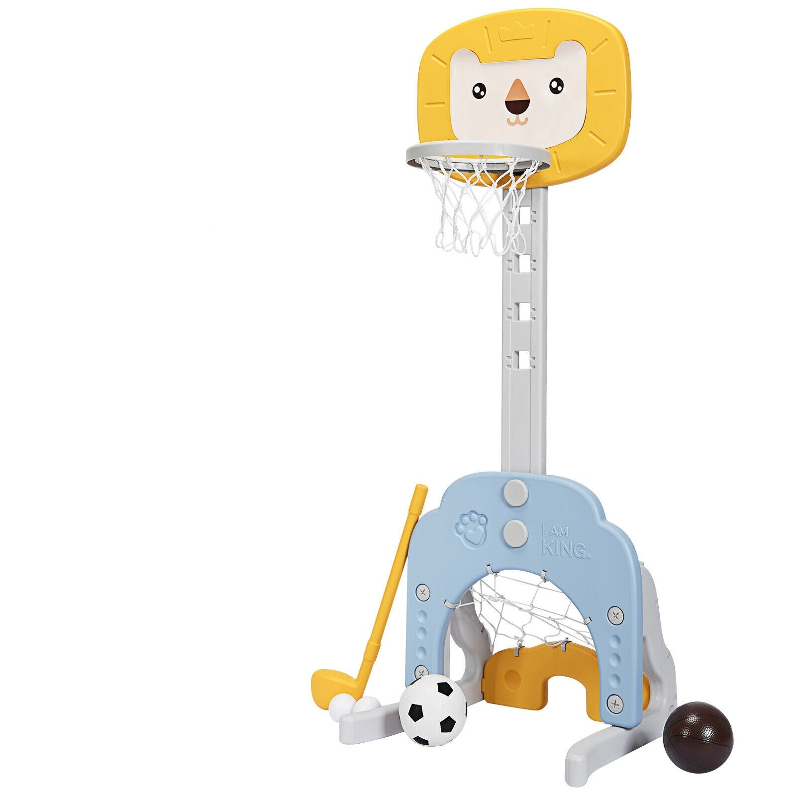 3-in-1 Adjustable Kids Basketball Hoop Sports Set-Yellow