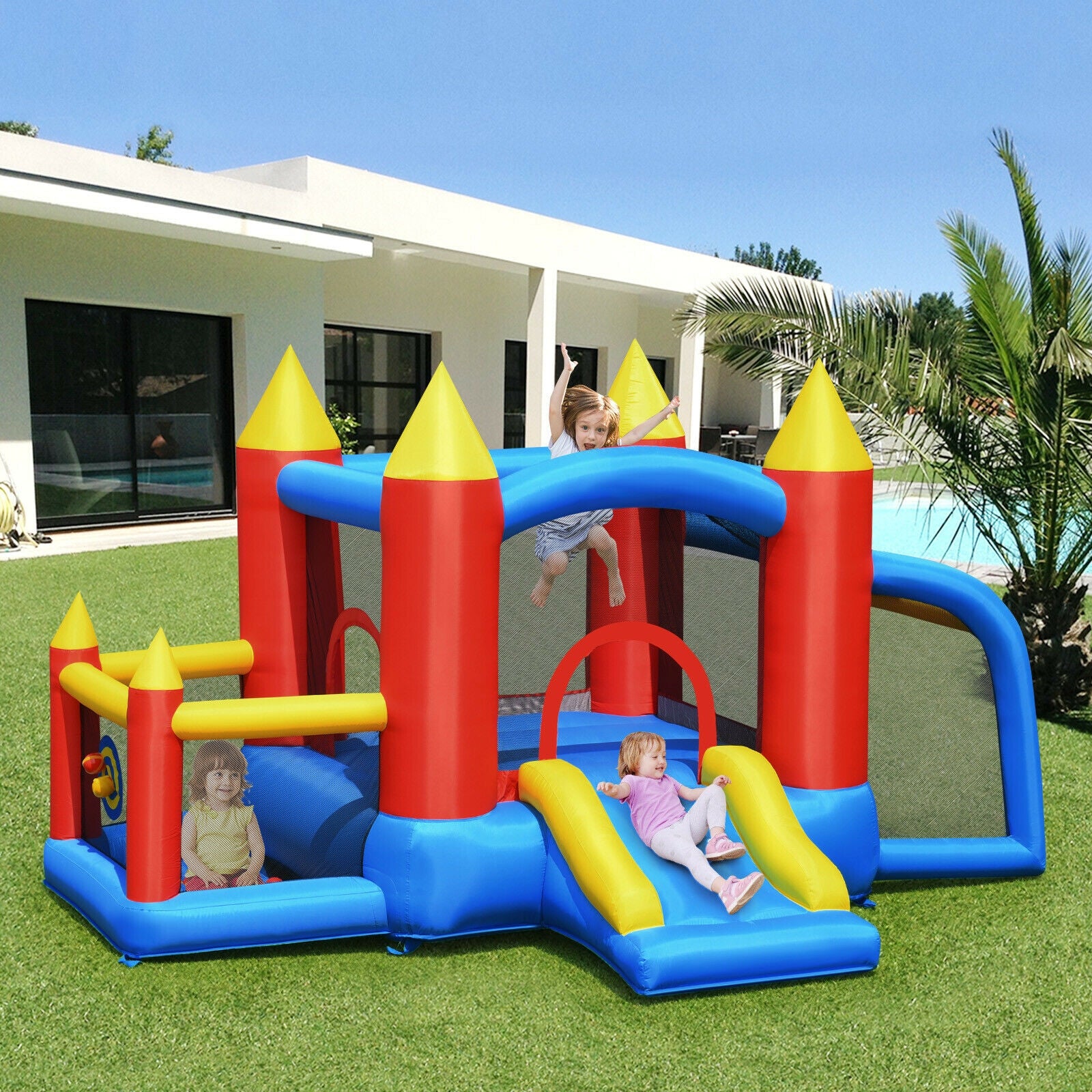 Kid Inflatable Slide Jumping Castle Bounce House with 740w Blower 