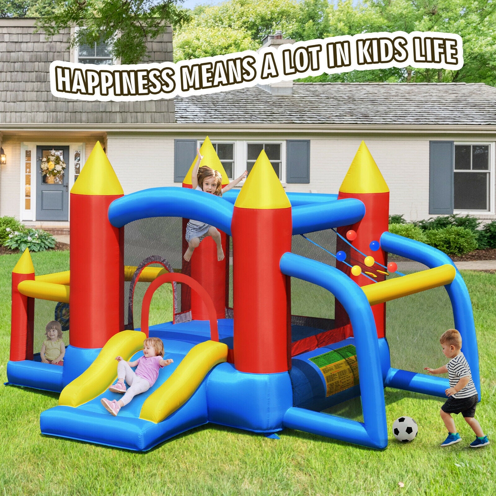 Kid Inflatable Slide Jumping Castle Bounce House with 740w Blower 