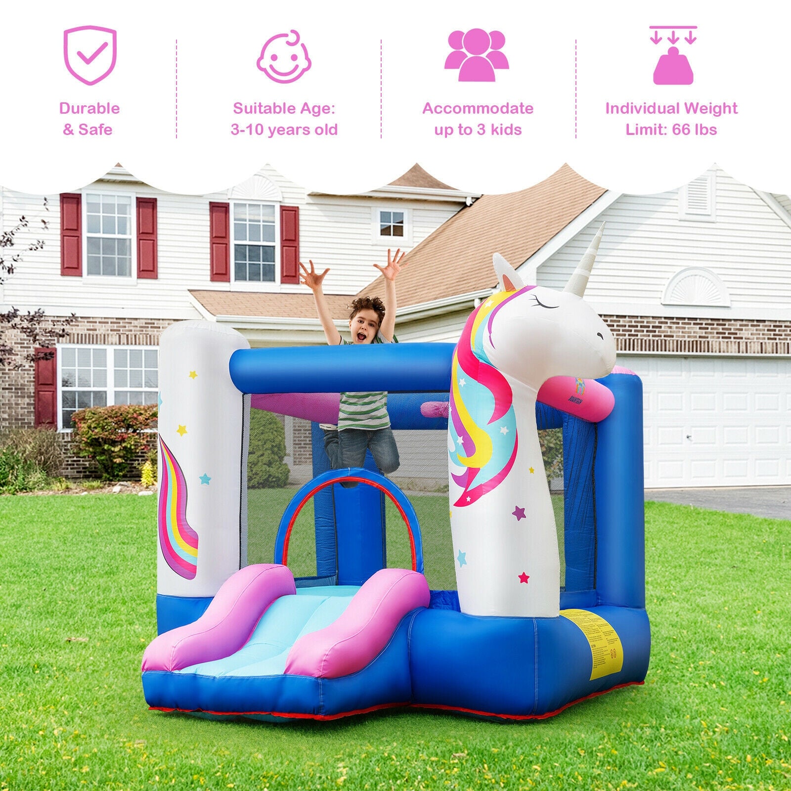 Kids Inflatable Bounce House with 380W Blower