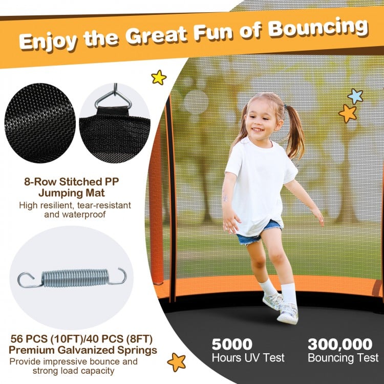 8 Feet Outdoor Unique Flower Shape Trampoline with Enclosure Net-Orange