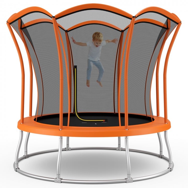 8 Feet Outdoor Unique Flower Shape Trampoline with Enclosure Net-Orange