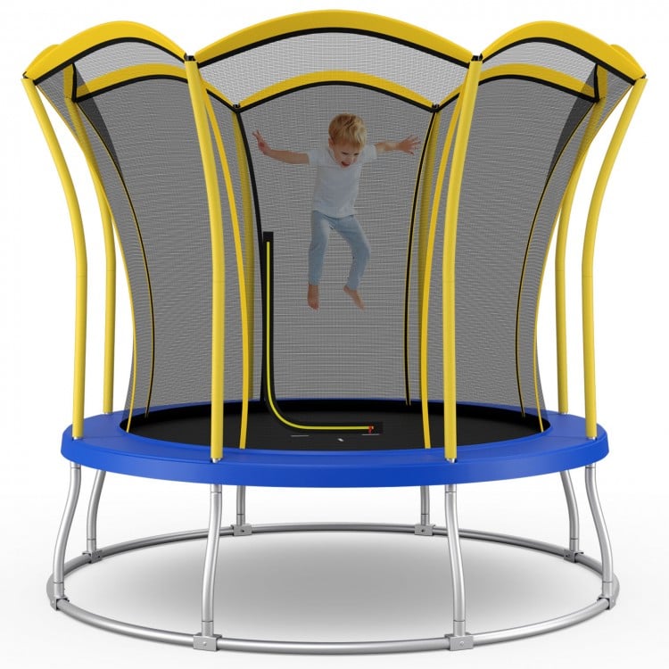 8 Feet Outdoor Unique Flower Shape Trampoline with Enclosure Net-Yellow