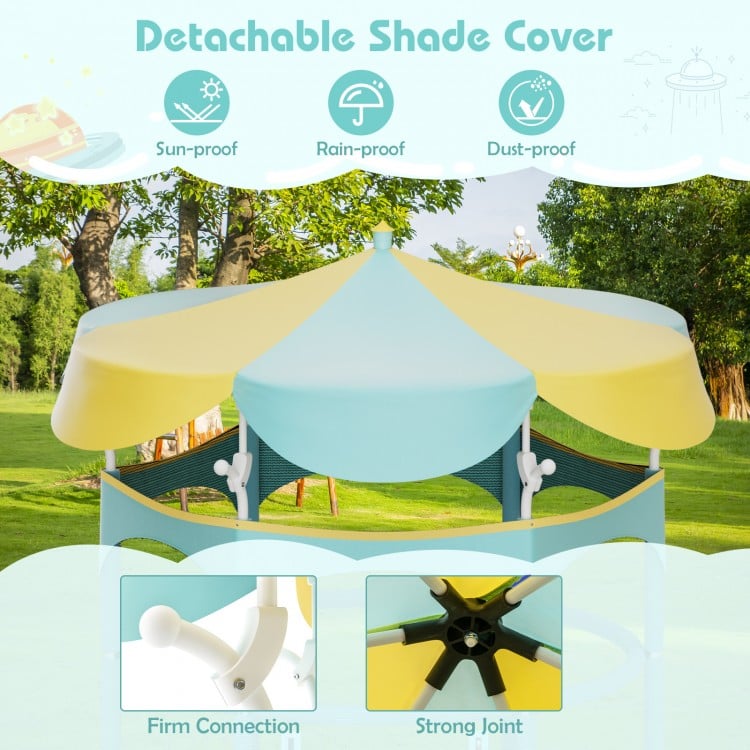 64 Inch Kids Trampoline with Detachable Canopy and Safety Enclosure Net