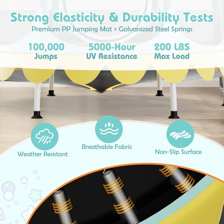 64 Inch Kids Trampoline with Detachable Canopy and Safety Enclosure Net