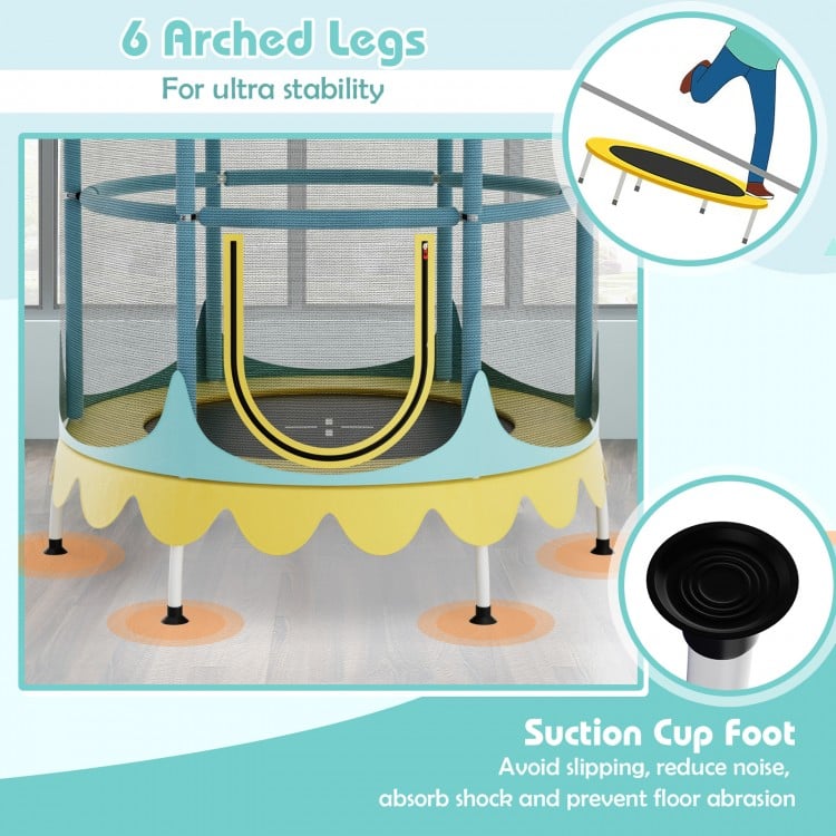 64 Inch Kids Trampoline with Detachable Canopy and Safety Enclosure Net