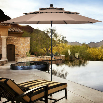 10ft 3 Tier Outdoor Patio Umbrella with Double Vented-BeigeÂ 
