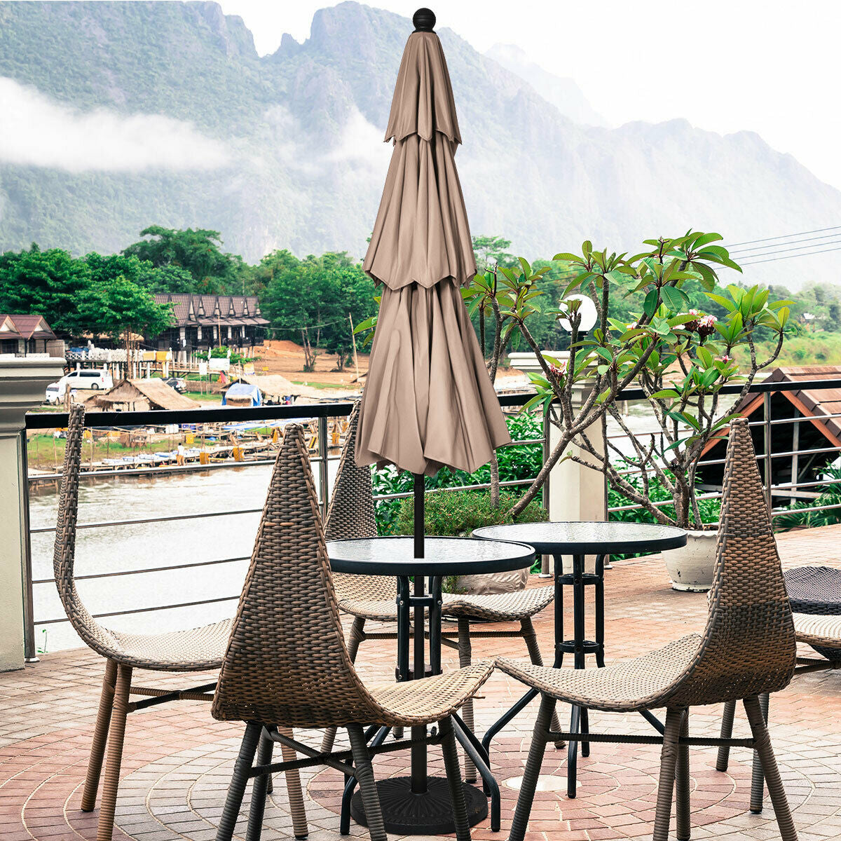 10ft 3 Tier Outdoor Patio Umbrella with Double Vented-Beige