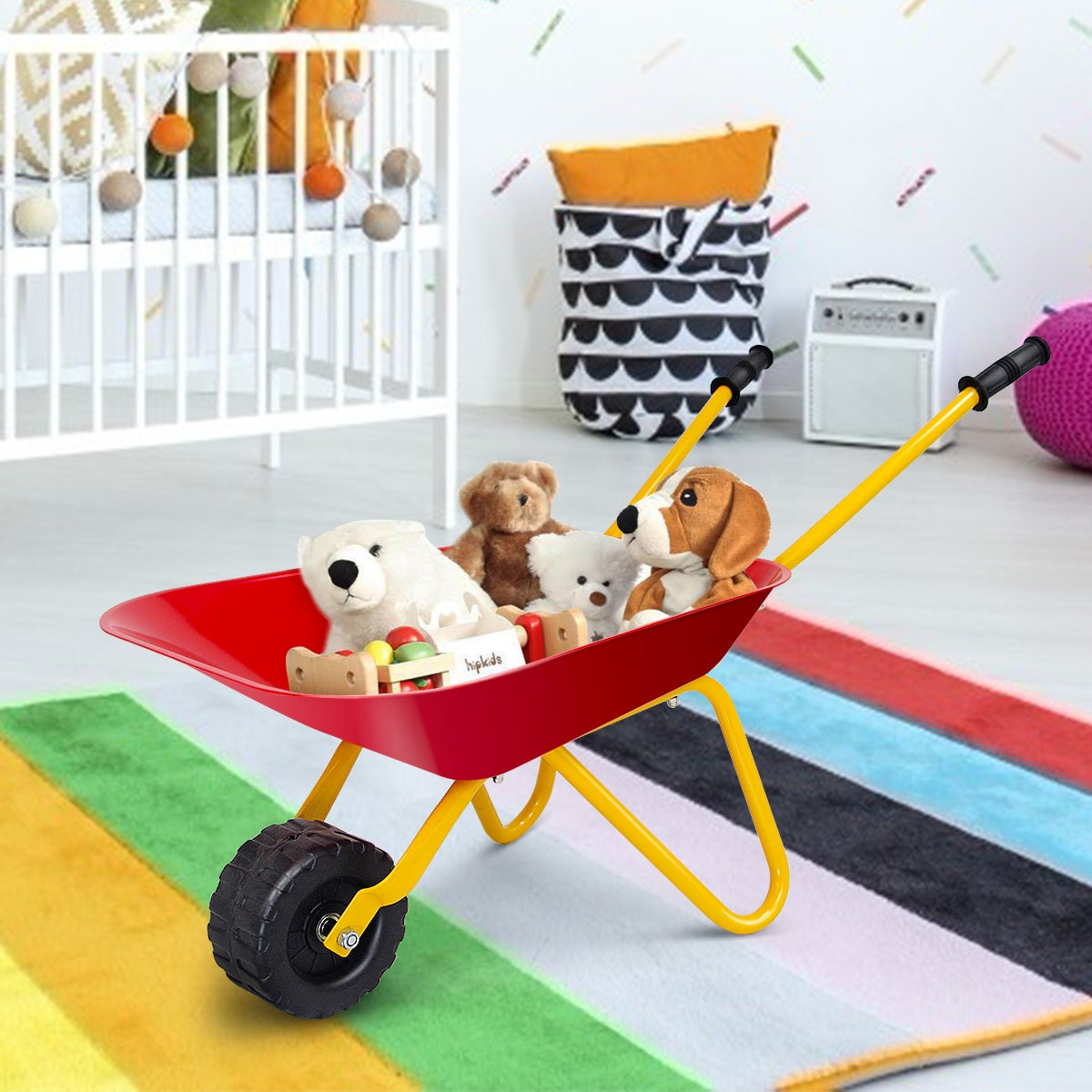 Outdoor Garden Backyard Play Toy Kids Metal Wheelbarrow-RedÂ 