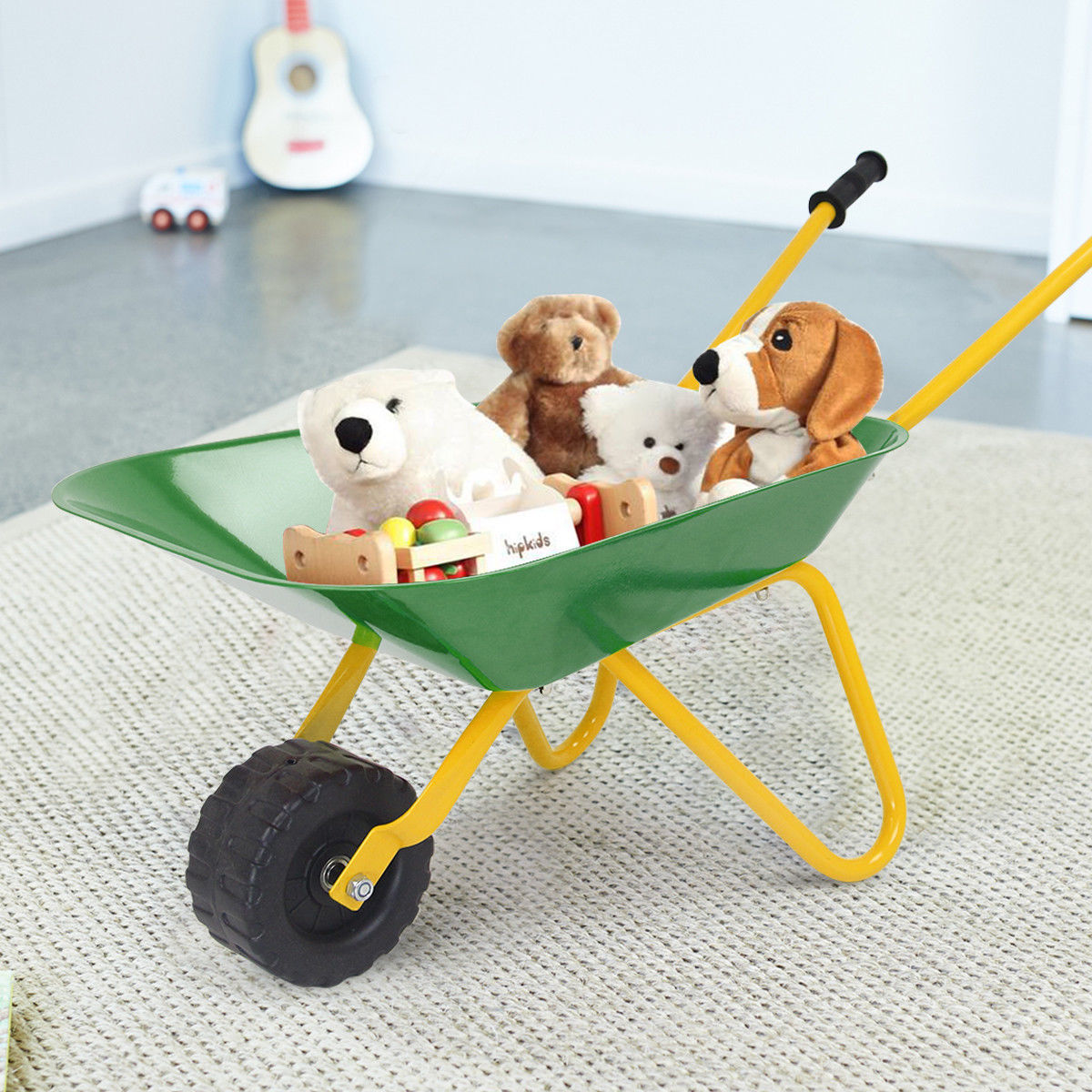 Outdoor Garden Backyard Play Toy Kids Metal Wheelbarrow-Green