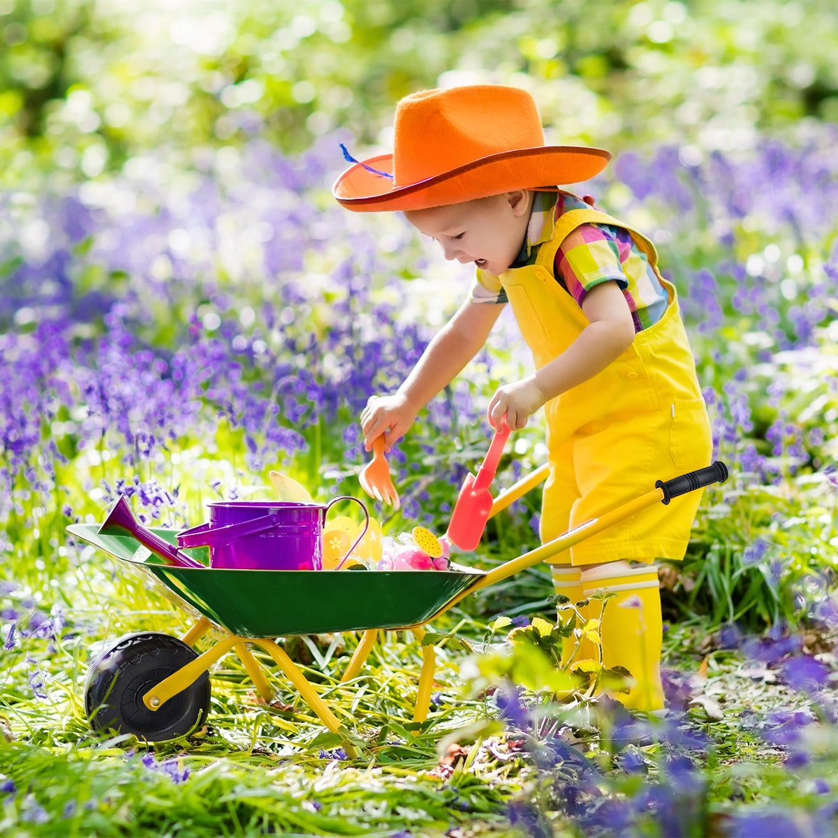 Outdoor Garden Backyard Play Toy Kids Metal Wheelbarrow-GreenÂ 