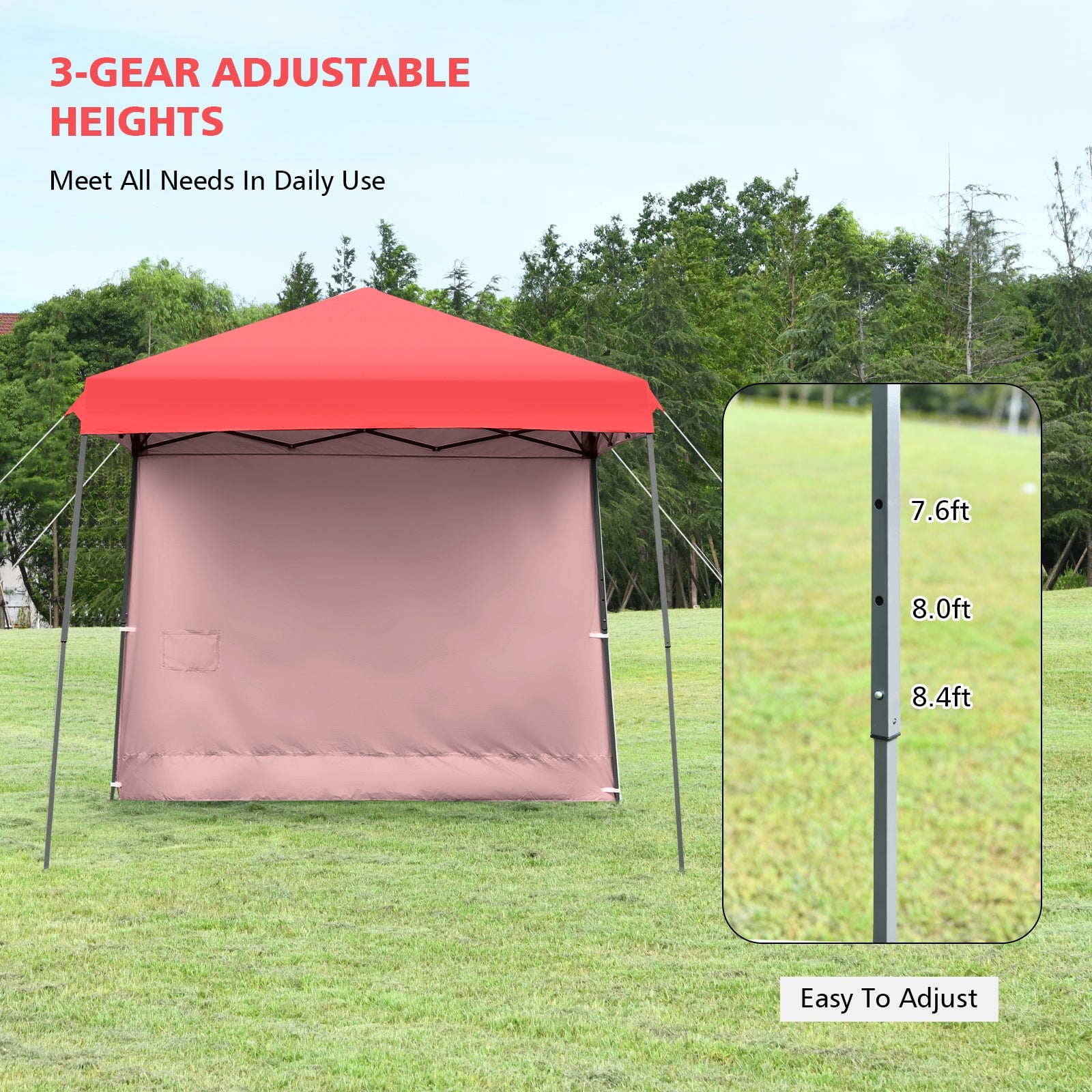 10 x 10 Feet Pop Up Tent Slant Leg Canopy with Detachable Side Wall-Red