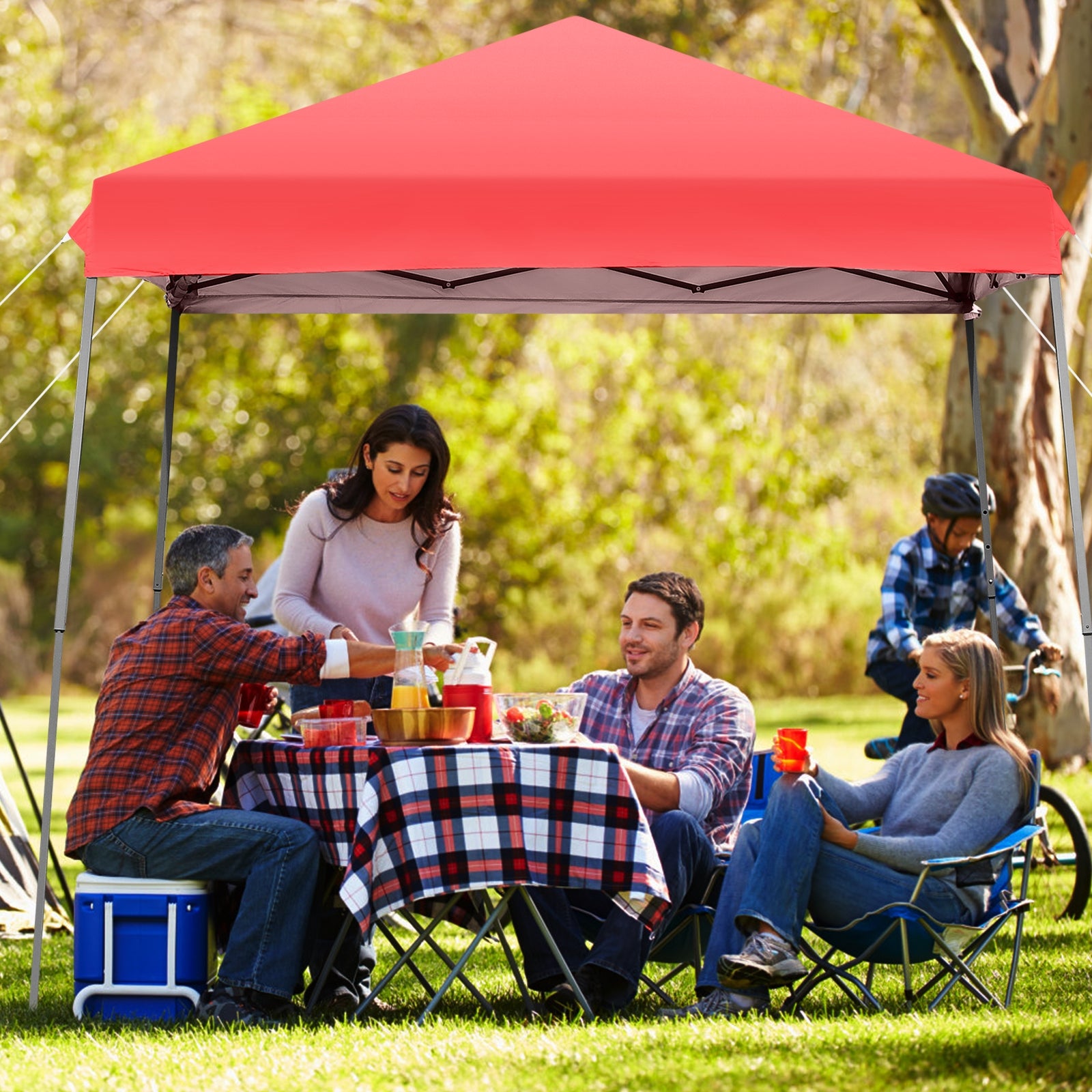 10 x 10 Feet Pop Up Tent Slant Leg Canopy with Detachable Side Wall-RedÂ 