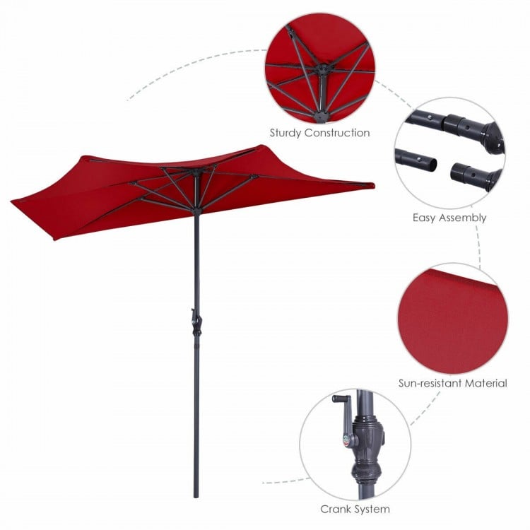 9 Feet Patio Bistro Half Round Umbrella without Weight Base