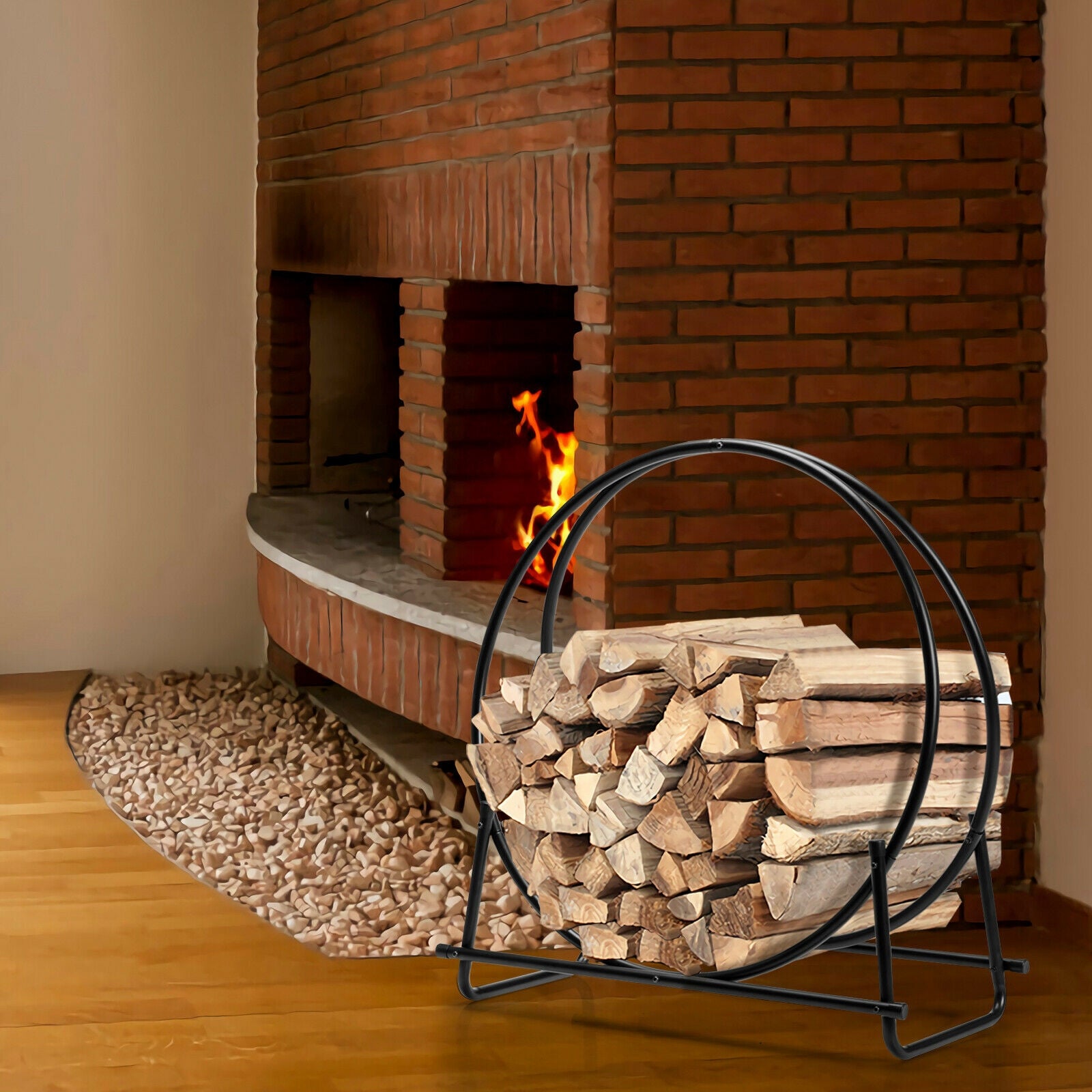 30-Inch Tubular Steel Log Hoop Firewood Storage Rack