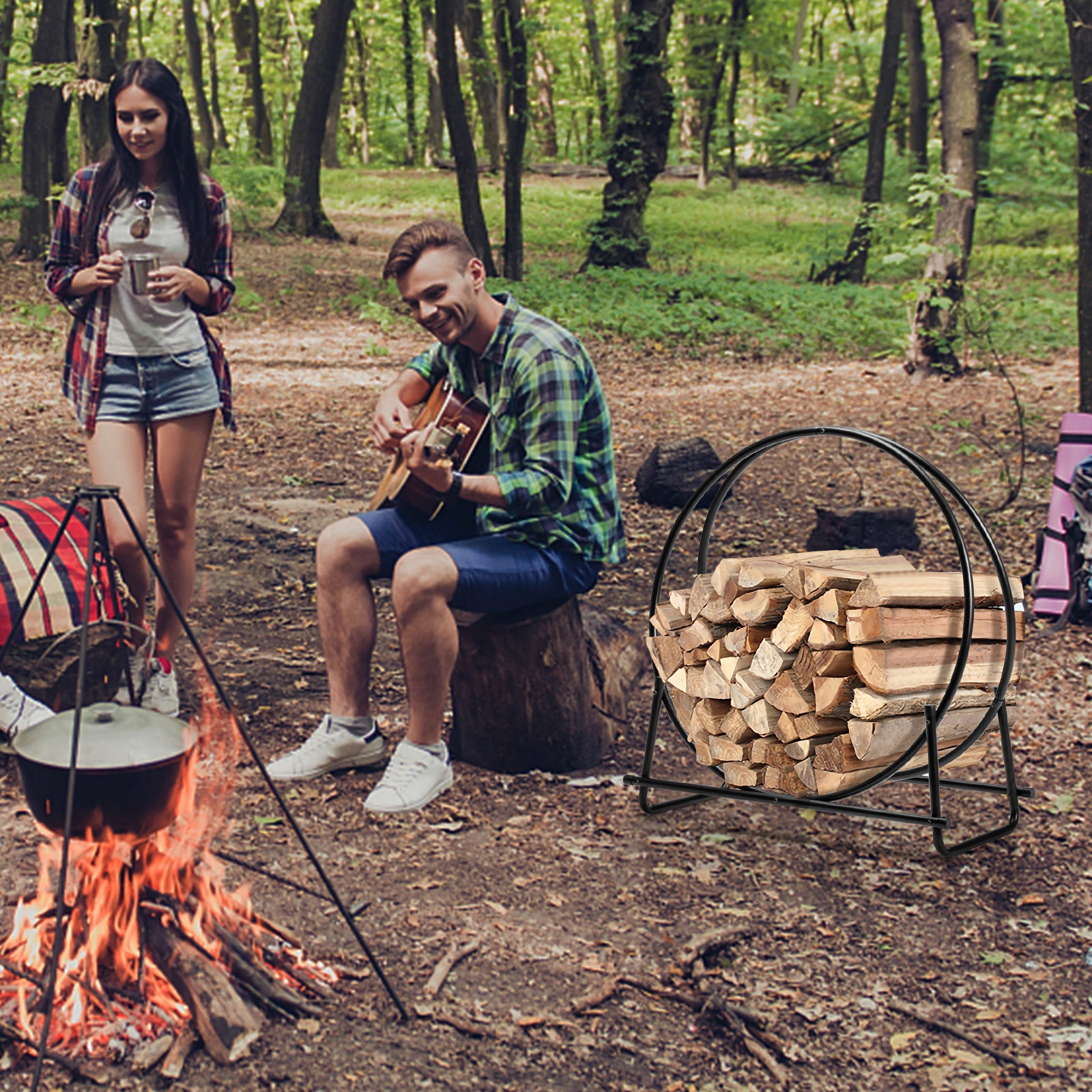 30-Inch Tubular Steel Log Hoop Firewood Storage Rack