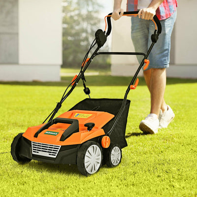 15 Inch 13 Amp Electric Scarifier with Collection Bag and Removable Blades-Orange 