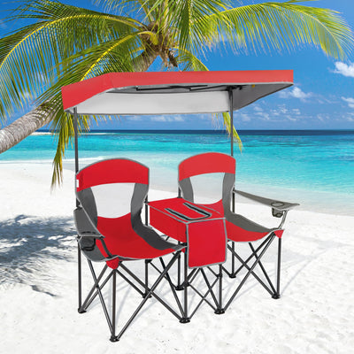 Portable Folding Camping Canopy Chairs with Cup Holder-RedÂ 