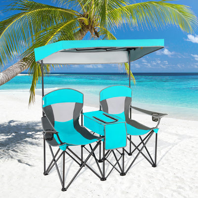 Portable Folding Camping Canopy Chairs with Cup Holder-TurquoiseÂ 