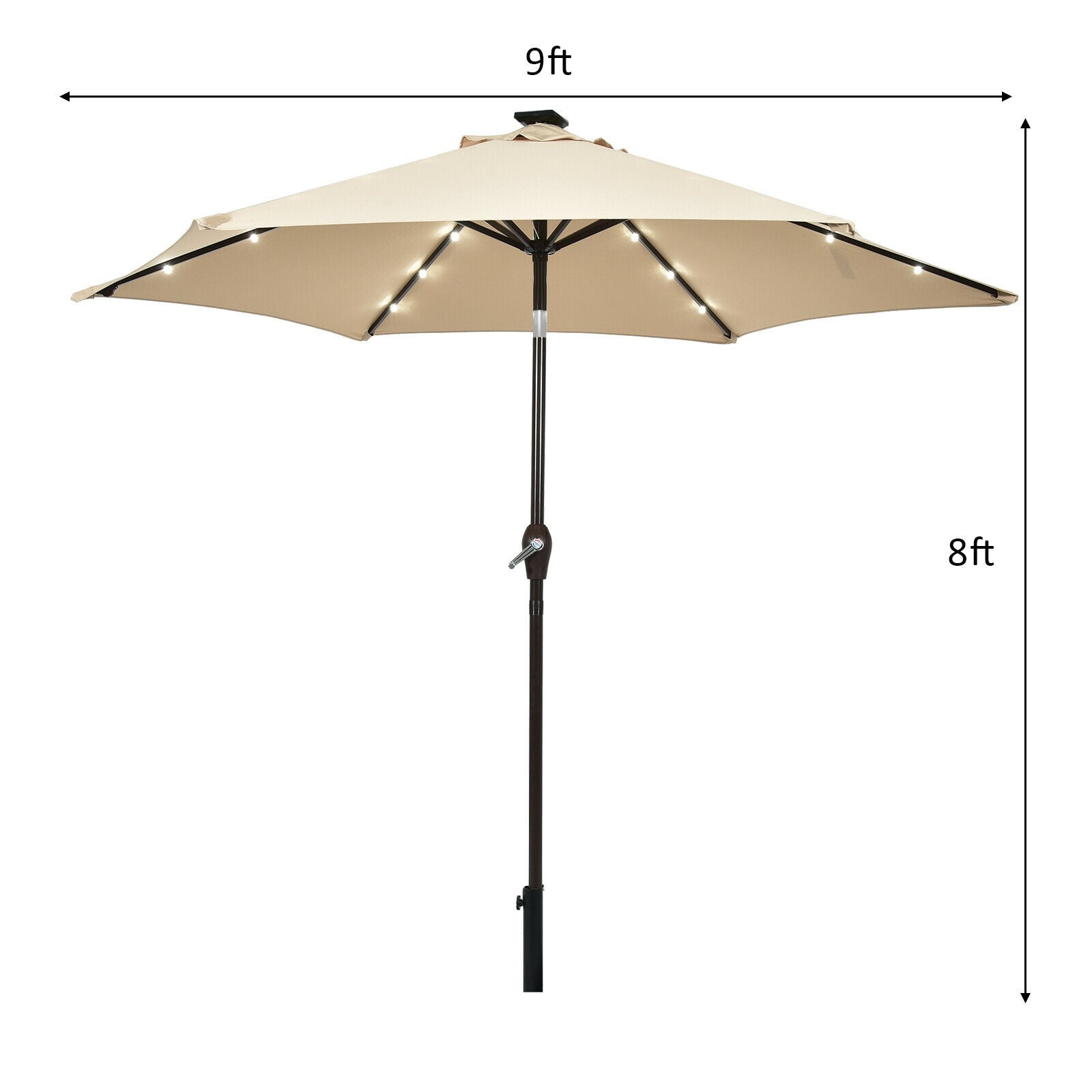 9' Solar LED Lighted Patio Market Umbrella Tilt Adjustment Crank Lift -Beige