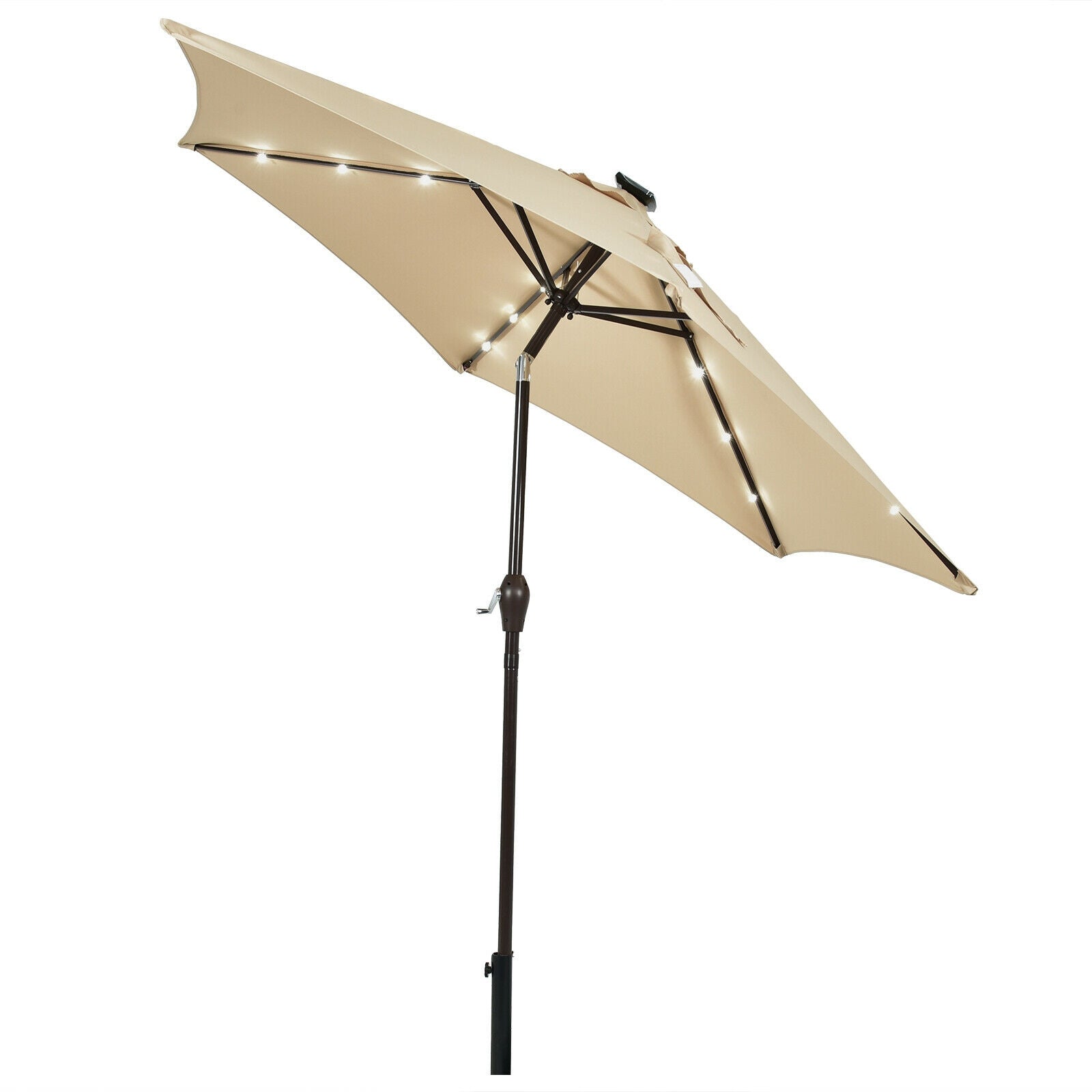 9' Solar LED Lighted Patio Market Umbrella Tilt Adjustment Crank Lift -Beige